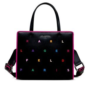 Karl Lagerfeld Paris Maybelle Satchel - Black and Cactus Pink